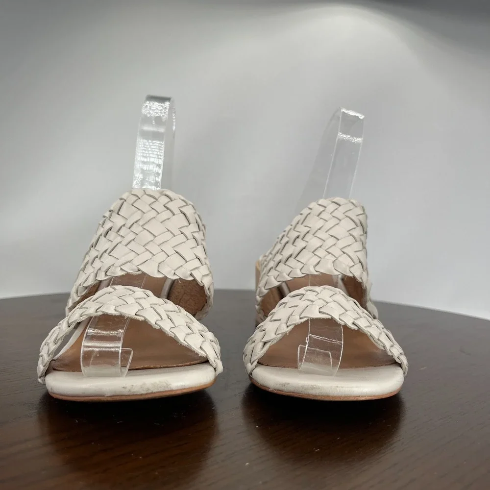 Madewell Kiera Sandals Women 6.5 Pale Oyster Woven Leather Block Heel Mule AM223 - Picture 2 of 16